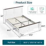 LINSY Farmhouse Bed Frame, Full Bedframe with Headboard and Footboard, Wooden Bed Frame with Solid Wood Slats, Rustic White Platform Bed Frames Full Size, No Box Spring Needed LINSY
