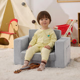 Kids Couch, 2-in-1 Toddler Chair Comfy 1-3 Years Old, Convertible Kids Chair, Toddler Couch That Fold Out, Kid Lounge Chairs for Boys and Girls, Soft Coral Fleece, Grey Zorvoxz