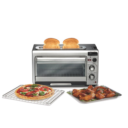 Hamilton Beach 2-in-1 Countertop Toaster Oven and Long Slot 2 Slice Toaster, 60 Minute Timer and Automatic Shut Off, Shade Selector, Stainless Steel (31156)