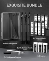 Four Candies Mechanical Graphite Pencil Set, 3pcs Black Metal Pencils with Anti-Skid Grip, Ideal for Artists, Professionals, Teachers and Students Four Candies