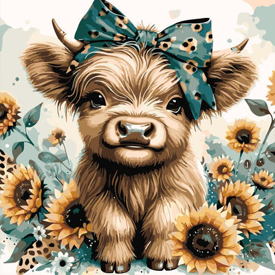 Highland Cow Animals Paint by Numbers Kit for Beginner Easy Paint by Numbers for Sunflower Flower On Canvas Painting Kit For Kids DIY Paint By Number Canvas For Adults for Wall Decor 16 x 16Inch