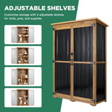 Ketive Outdoor Storage Cabinet Wood & Metal, Storage Shed Waterproof Double Lock for Anti-Theft Removable Shelves Adjustable Feet Wooden Floor for Patio, Garden, Lawn Pool Storage, 46" X 18" X 68" ketive
