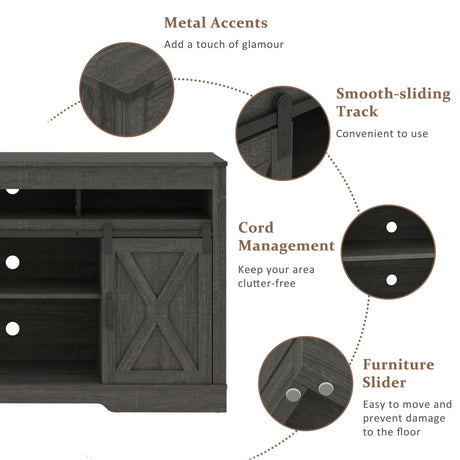FansaFurn Farmhouse TV Stand for 65+ Inch TV, 34'' Tall Entertainment Center with Sliding Barn Doors, Rustic Wood Media Console Storage Cabinet Television Stand for Living Room, Bedroom (Dark Grey) FansaFurn