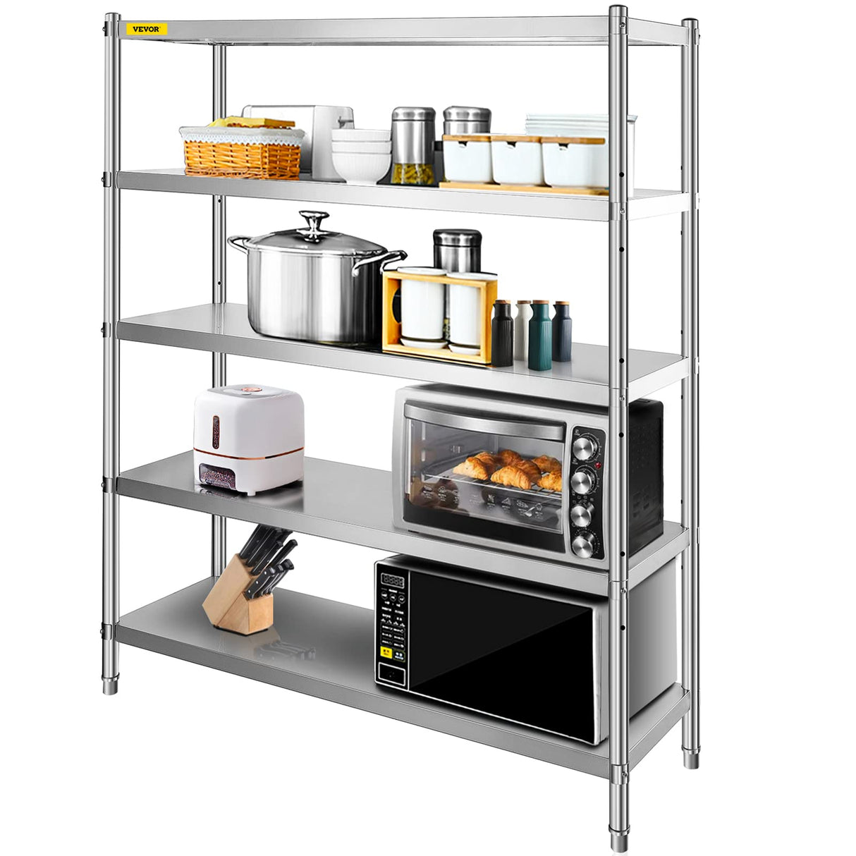 VBENLEM Stainless Steel Shelving 60x18.5 Inch 5 Tier Adjustable Shelf Storage Unit Stainless Steel Heavy Duty Shelving for Kitchen Commercial Office VBENLEM