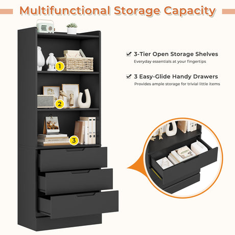 DICTAC Bookcase Set of 2 with 3 Drawers 73.23'' Bookshelf Storage Cabinets with Shelves and Drawers Kitchen Pantry with Microwave Stand,Storage Organizer for Living Room,Office,Study,Bathroom DICTAC