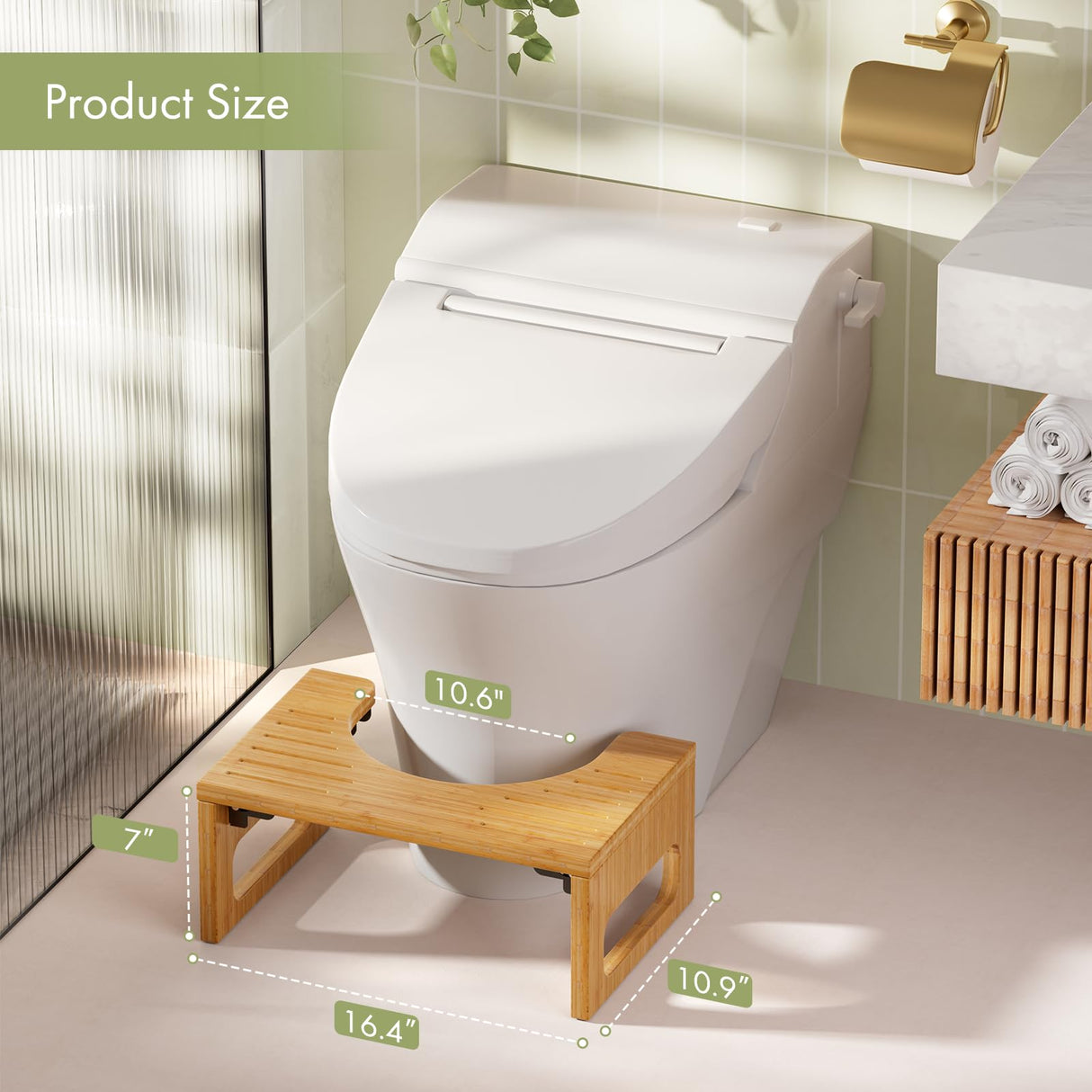 AmazerBath 7 Inches Bamboo Toilet Stool Squat for Adults, Collapsible Poop Stool for Bathroom, Potty Step Stool with Non-Slip Strip, Improve Bathroom Posture and Comfort, Natural Color AmazerBath