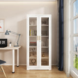 71" Glass Display Cabinet, Metal Storage Cabinet with Glass Doors, Curio Display Cabinet with 4 Adjustable Shelves, White Locking Cabinet for Living Room, Kitchen, Hallway, Office - Assembly Required MetalMax