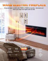 VISVEIL Electric Fireplace 60Inch,Wall Mounted Electric Fireplace Heater with Timer Inserts，TV Stand Touch Screen and Realistic Flame,Log Set,Crystal Flames 750 to 1500W，Remote for Living Room VISVEIL
