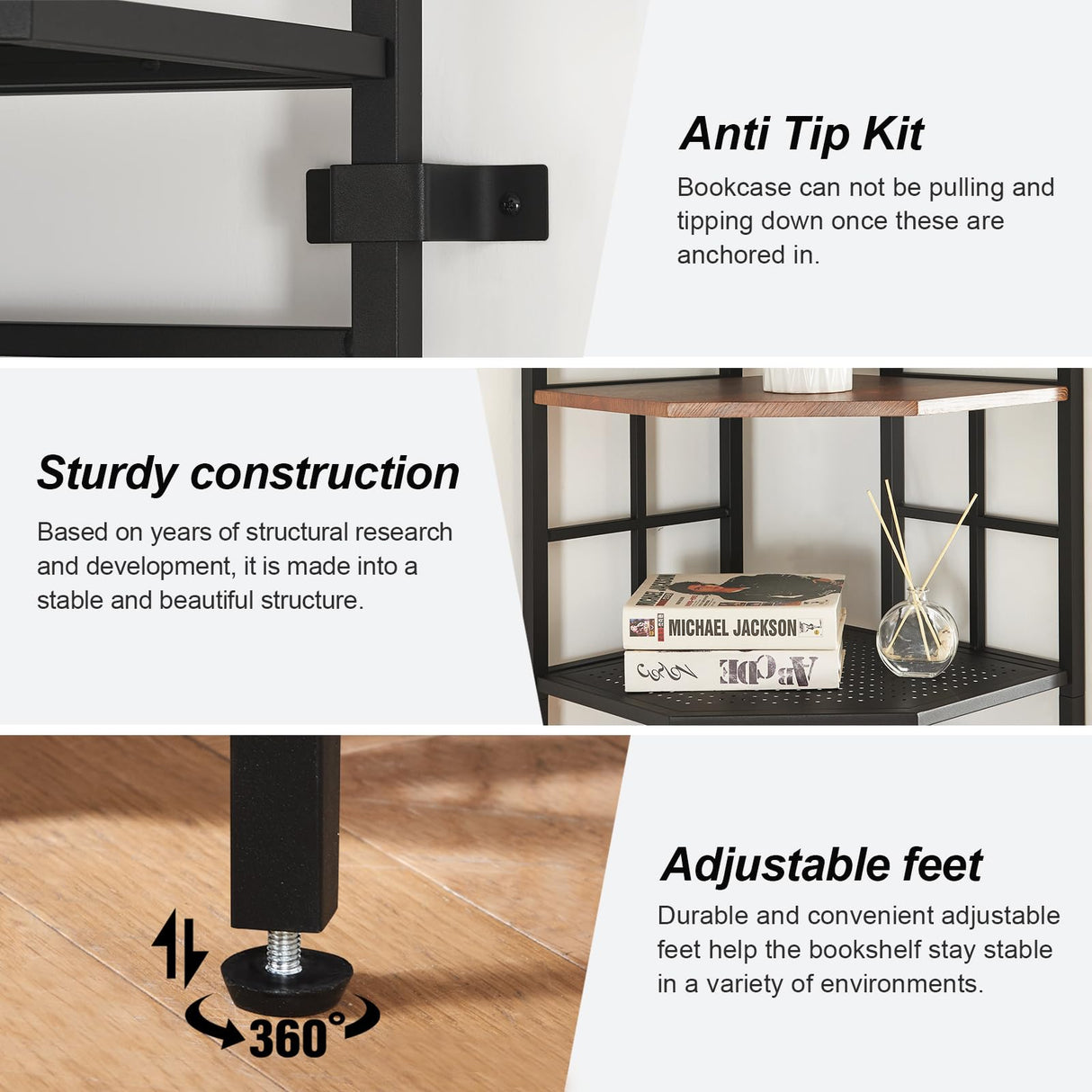 HOMISSUE Corner Shelf, 6 Tier Tall Corner Bookshelf 82.6", Industrial Corner Shelves Stand, Display Shelving Unit with Storage for Home Office Living Room and Bedroom, Brown HOMISSUE