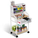 Rolling Craft Cart with Drawer, White Small Utility Cart, Metal Storage Cart with Lockable Wheels, 6 Tiers Paint Organizer for Art Supplies, Store for Brushes Paints Artifacts Small Parts JKsmart