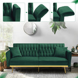 ACMEASE 70” Velvet Futon Sofa Bed w/Adjustable Backrests and Armrests, Convertible Futon Couch with 2 Pillows, Modern Tufted Sleeper Bed for Living Room, Bedroom,Green ACMEASE