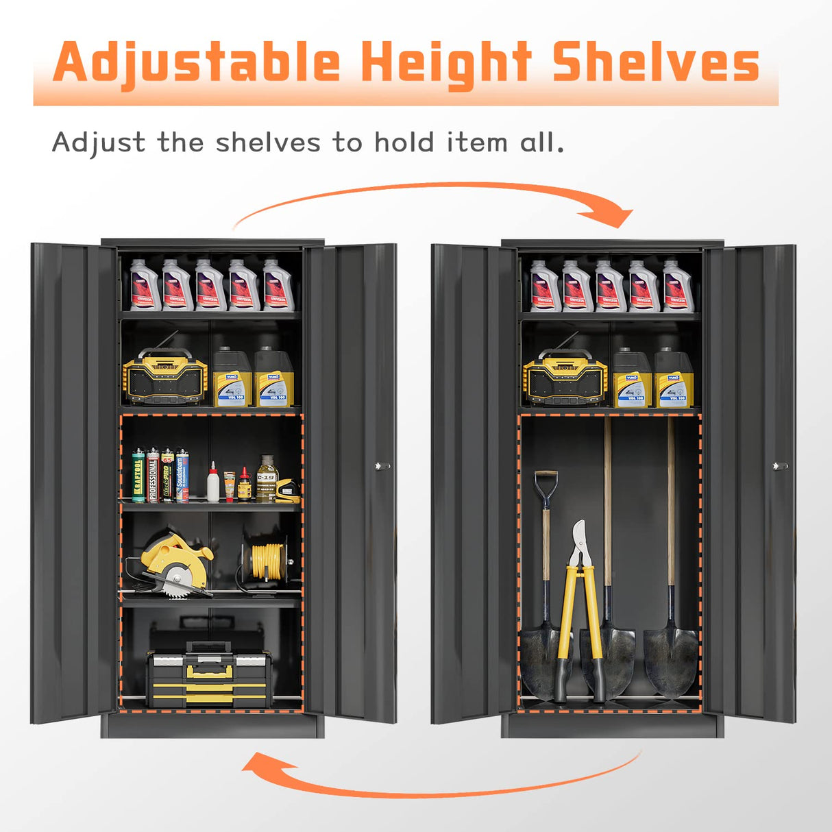 Furniwell Metal Storage Cabinet with 2 Doors & 4 Adjustable Shelves, Lockable Garage Storage Cabinet, Steel Utility File Cabinet for Home, Garage, Black, 71" H x 31.5" W x 15.7" D Furniwell