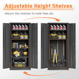 Furniwell Metal Storage Cabinet with 2 Doors & 4 Adjustable Shelves, Lockable Garage Storage Cabinet, Steel Utility File Cabinet for Home, Garage, Black, 71" H x 31.5" W x 15.7" D Furniwell