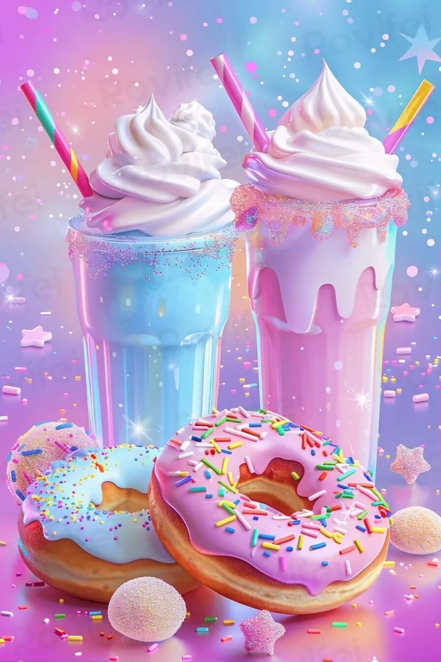 Diamond Painting Kits for Adults - Donut and Ice Cream Diamond Art, DIY Full Round Diamond Crystal Rhinestone Crafts - Gemstone Art with Diamonds for Dining Room Decor Living Room Decor 12x12 Inch Rovifei