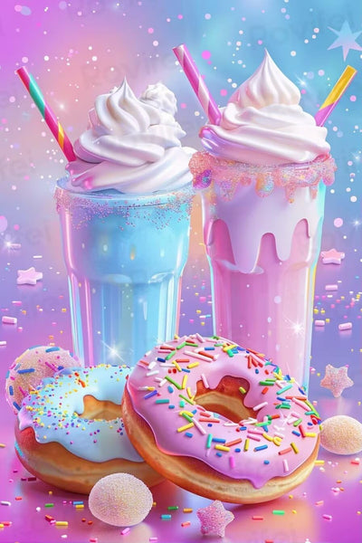Diamond Painting Kits for Adults - Donut and Ice Cream Diamond Art, DIY Full Round Diamond Crystal Rhinestone Crafts - Gemstone Art with Diamonds for Dining Room Decor Living Room Decor 12x12 Inch