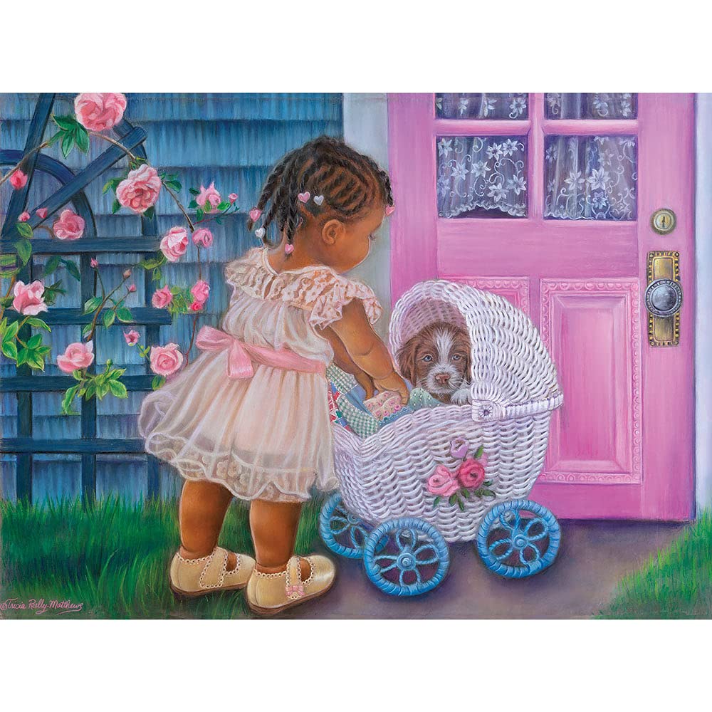 Bits and Pieces - 500 Piece Jigsaw Puzzle for Adults 18" x 24" - Puppy Love - 500 pc Cute Toddler Dog Carriage Flowers Jigsaw by Artist Tricia Reilly-Matthews Bits and Pieces