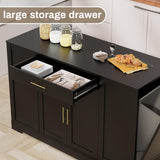 MAMIZO 53" Kitchen Island with Storage, Kitchen Cart W/Tilt Out Trash Can Holder & Solid Wood Top, Breakfast Bar W/3-Layer Side Shelf, Large Storage Cabinet W/Adjustable Shelve, Spice Rack, Drawers MAMIZO