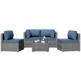 Shintenchi 5 Pieces Outdoor Patio Furniture Sets, Patio Sectional Sofa Couch, Furniture Modular Patio Conversation Sets Patio Sofa with Coffee Table (Aegean Blue) Shintenchi