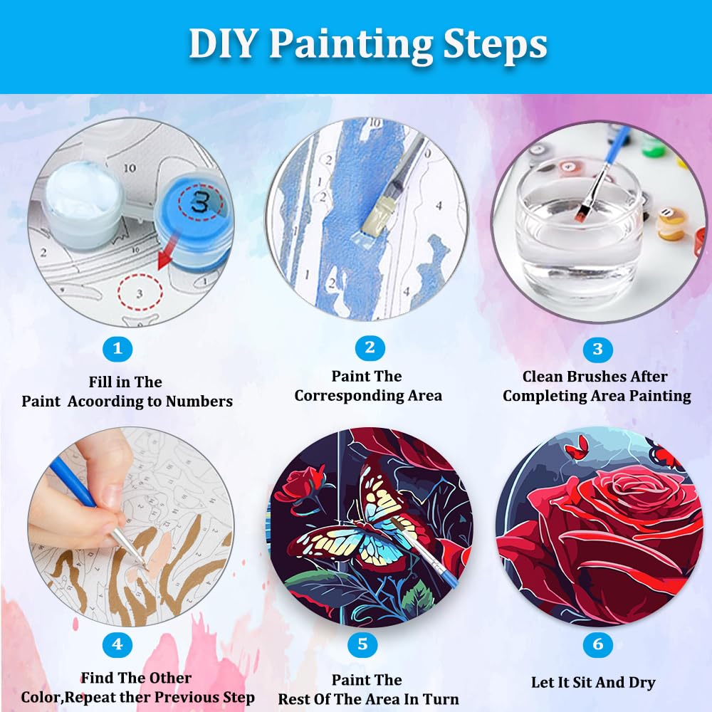 Artunion Red Rose Paint by Numbers for Adults Beginner, Red Flower Paint by Number Kits, DIY Oil Painting Paint by Number Kits on Canvas Arts Craft for Home Wall Decor 16x20 Inch Artunion