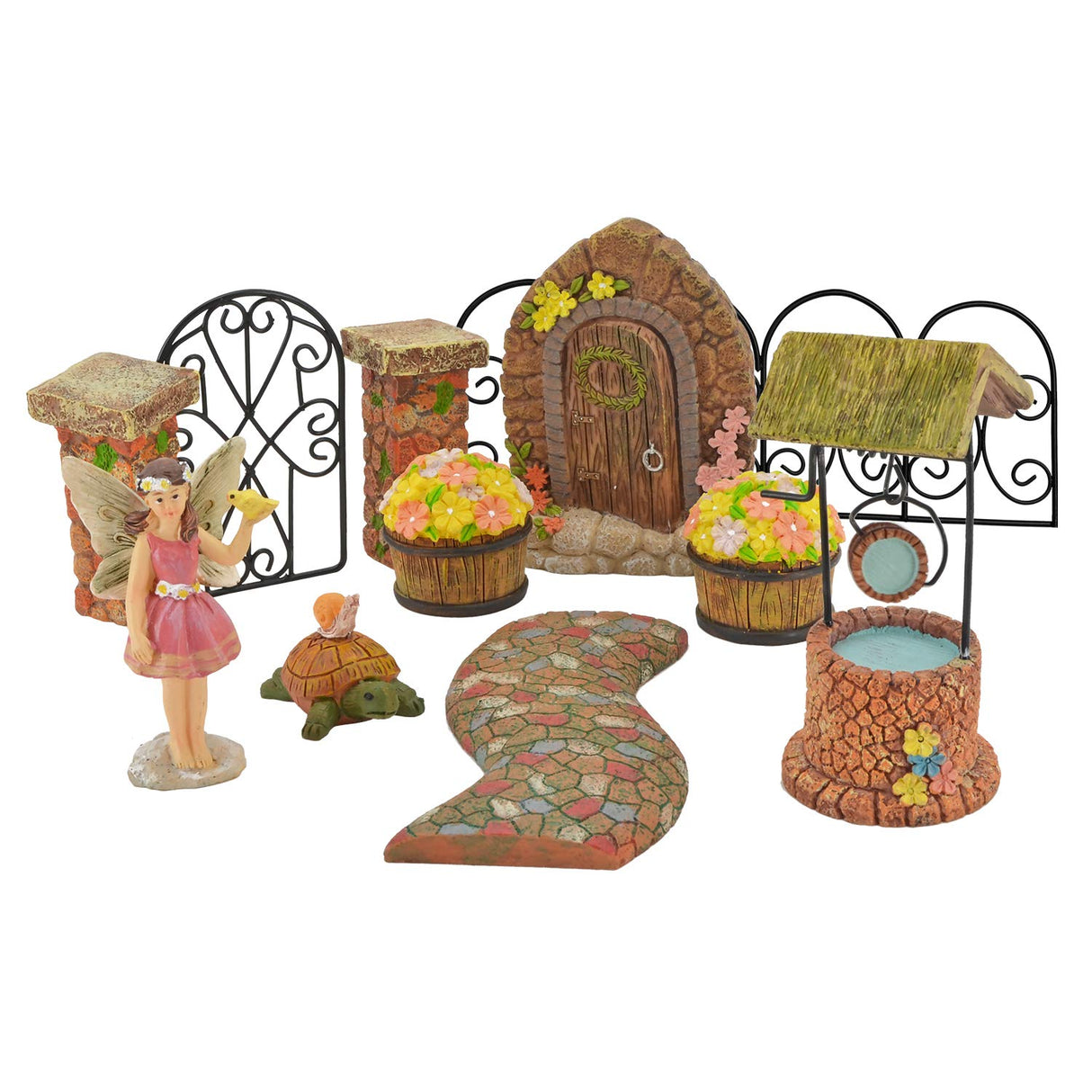 Arcadia Garden Products Pebble Lane Polyresin Fairy Garden Kit (11-Piece) Arcadia Garden Products