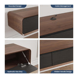 POVISON DONICY Fully-Assembled Minimalist Floating TV Stand, Modern Wall-Mounted Entertainment Center with 3 Drawers, Solid Wood, Walnut Veneer, 78" POVISON DONICY