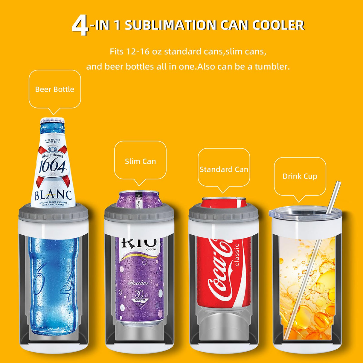 MURRICON 16 oz Sublimation Tumblers Blanks Straight,4-in-1 Sublimation Skinny Can Cooler,Stainless Steel Insulated Sublimation Tumblers,with Lid and Straw,8 Pack MURRICON