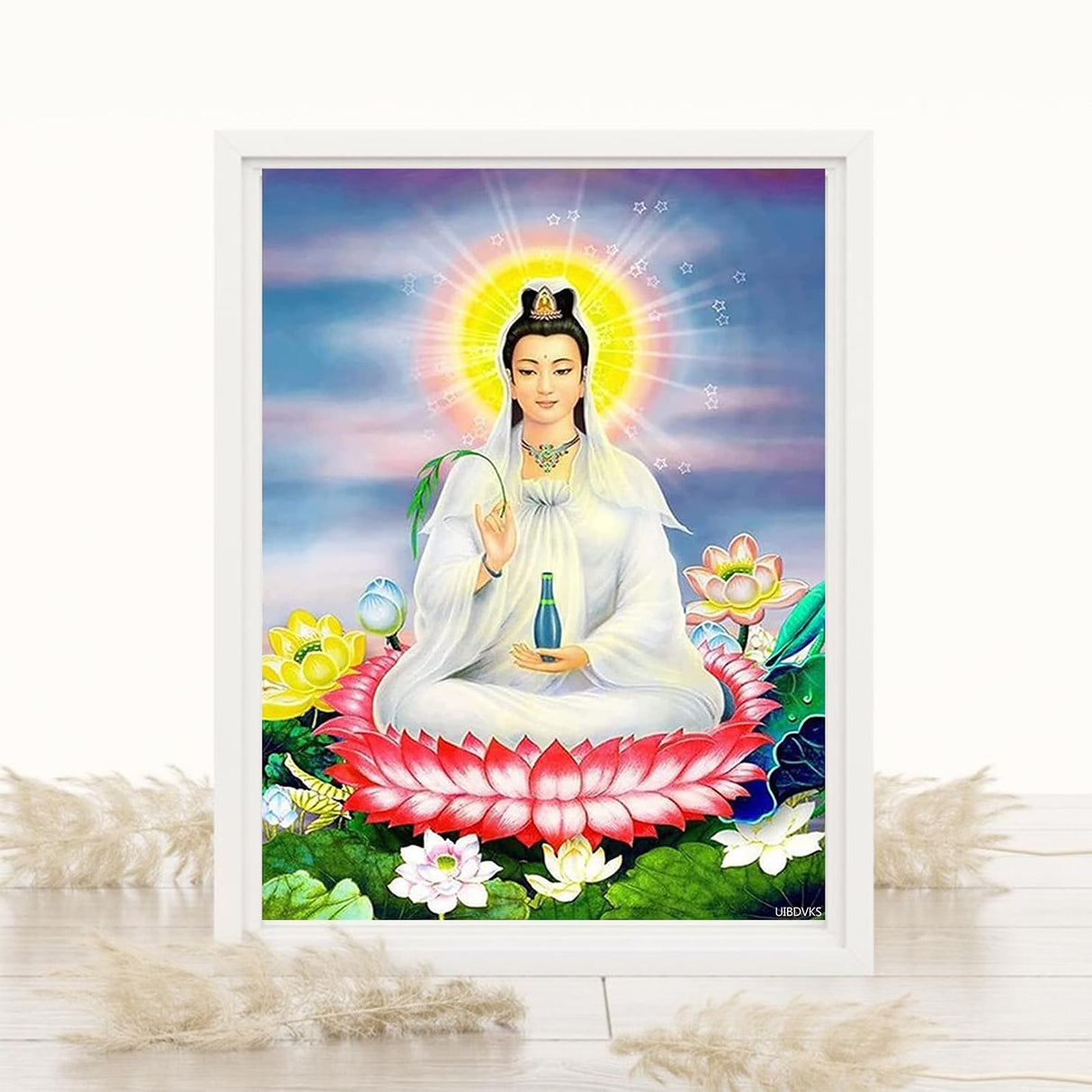 UIBDVKS Kuan Yin Buddha of Compassion Lotus Diamond Painting Kit DIY 5D Painting by Numbers Art Craft Adult Cross Stitch Kits Home Wall Decor 12x16 inch UIBDVKS
