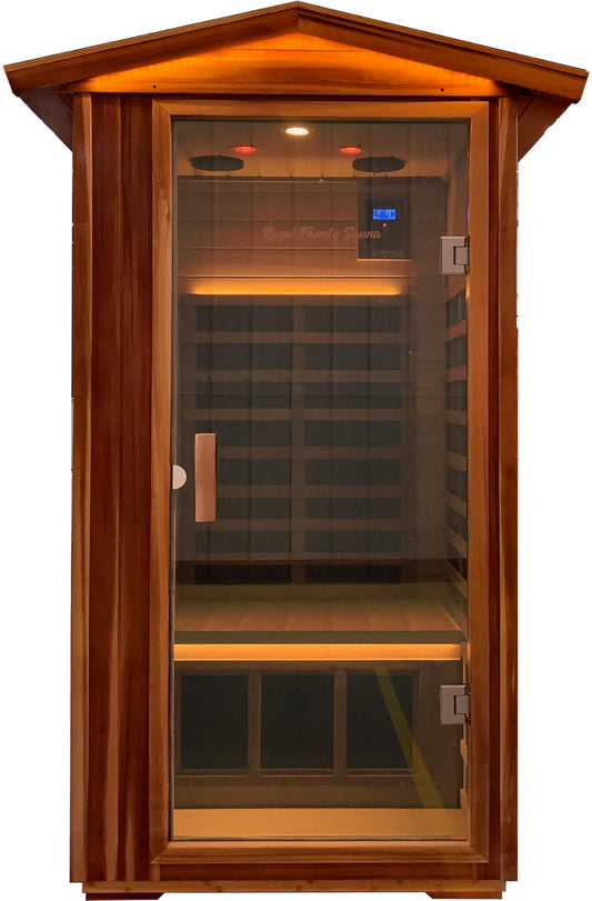 LTCCDSS Red Cedar Outdoor Sauna 1 Person, Low EMF Far Infrared Sauna for Home, Withstand Outdoor Temp -10℉-149℉| EMF Readings Below 0.5mG, 9 Low EMF Boards-Chromotherapy-Bluetooth Speaker