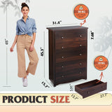 WLIVE Wood Dresser with 5 Drawer, Cabinets Dressers Wood Dresser Cabinet, Organizer Drawers for Bedroom, Living, Hallway, Measuring 15.7" W*31.4" D*45.3" H, Brown WLIVE