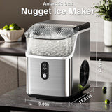 Nugget Ice Makers Countertop, Pebble Ice Machine with Chewable Pellet Ice, 34Lbs/24H, Self-Cleaning, Sonic Ice, One-Click Operation, for Kitchen,Office Stainless Steel Silver Antarctic Star