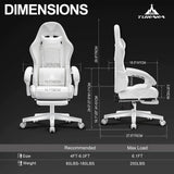 TUKAKA White Gaming Chair,Ergonomic Massage Computer Office Desk Chair with Footrest,Pocket Spring Cushion,Reclining Leather Adjustable Gamer Chair with Headrest and Lumbar Support,White TUKAKA