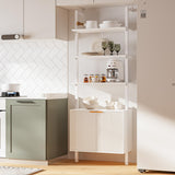 INNOD 74" Tall Bookshelf with Storage Cabinet, Modern Ladder Shelf with Wood and Metal Frame, Wall Mount Bookcase Open Display Shelf Furniture for Living Room, Bedroom, Home Office, White INNOD