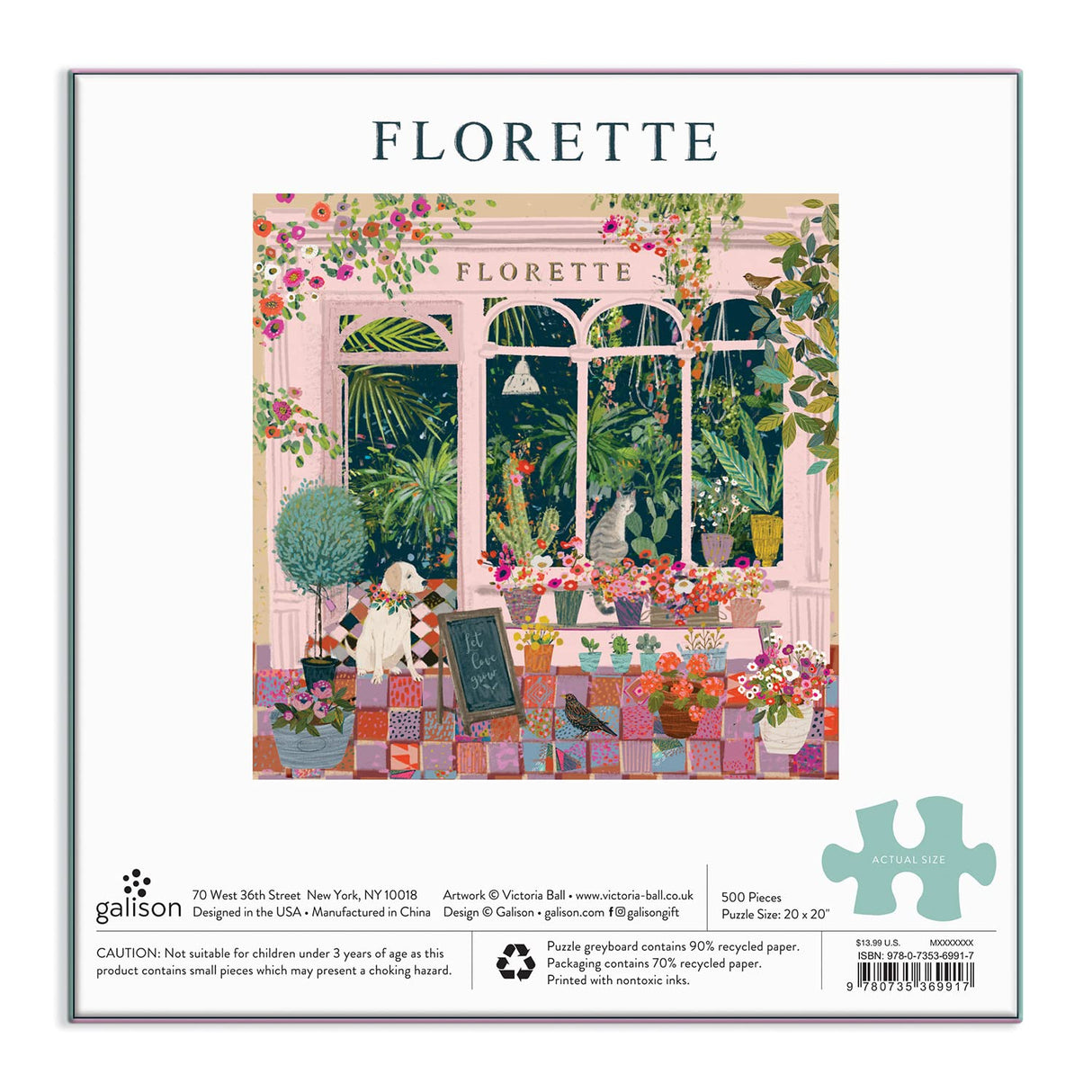 Galison Florette Puzzle, 500 Pieces, 20” x 20” – Floral Jigsaw Puzzle with a Beautiful Illustration by Victoria Ball – Thick Sturdy Pieces, Challenging Family Activity, Makes a Great Gift Galison