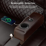 Yolsali Loveseat Recliner Sofa, Manual Reclining Loveseat with Removable Armrest, Faux Leather Recliner Loveseat for Adults with 2-Tier Cushions, USB Charging Ports, Cup Holders - Brown Yolsali