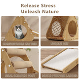 Wooden Cat Tree Tower for Indoor Cats, Scratching Post, Modern Cat Tree Cat Condo, Double-Sided Mat, Ladder with Anti-Scratch Pads, Climbing Web Compact Design (Normal) KWOJU