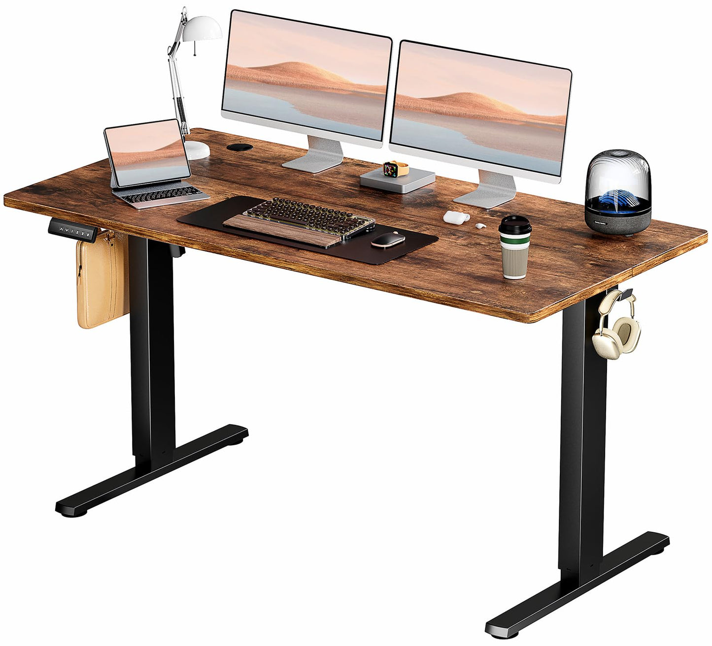 Simple Deluxe Electric Standing Desk, Standing Desk Adjustable Height, 24x55 Inches Sit Stand up Desk, Ergonomic Rising Computer Table with Memory Preset, Rustic Brown