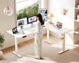Casaottima 63 Inch Reversible Electric L Shaped Standing Desk, Height Adjustable Corner Stand up Desk, Ergonomic Large Lift Table for Home, Office, Workstation, White Casaottima