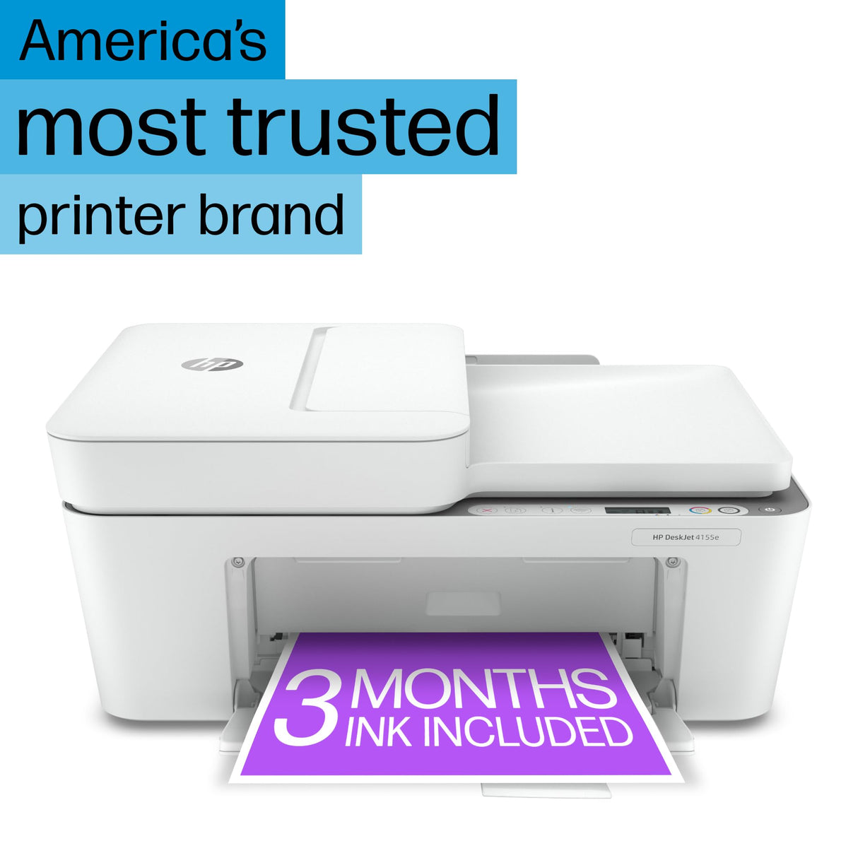 HP DeskJet 4155e Wireless Color Inkjet Printer, Print, scan, copy, Easy setup, Mobile printing, Best-for home, 3 months of Instant Ink included,white HP