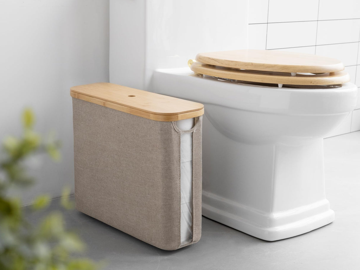 StorageWorks Toilet Paper Storage Basket, Toilet Paper Basket with Bamboo Lid, Large Toilet Paper Holder for up to 9 Mega Rolls, Toilet Paper Storage Cabinet for Bathroom, Brown and Beige, 1 Pack StorageWorks