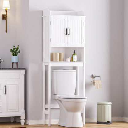 VEIKOU Over The Toilet Storage Cabinet, Bathroom Cabinet Over Toilet, Freestanding Over The Toilet Storage/Adjustable Shelf, Storage Rack, White