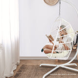 Chihee Egg Chair Foldable Wicker Rattan Hanging Chair Swing Chair Indoor Outdoor Patio Wicker Chair Hammock Chair with Stainless Steel Hanging Kit Chain Link UV Resistant Cushion Bedroom Balcony Chihee