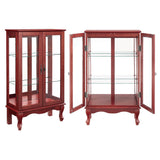 43"H Lighted Display Curio Cabinet, 3-Tier Glass Accent Storage Cabinet Curio Showcase w/ 2 Doors & Adjustable Shelves, Wine Artwork Storage Rack w/ Mirrored Back Panel for Living Room (Cherry) TRJQBCC
