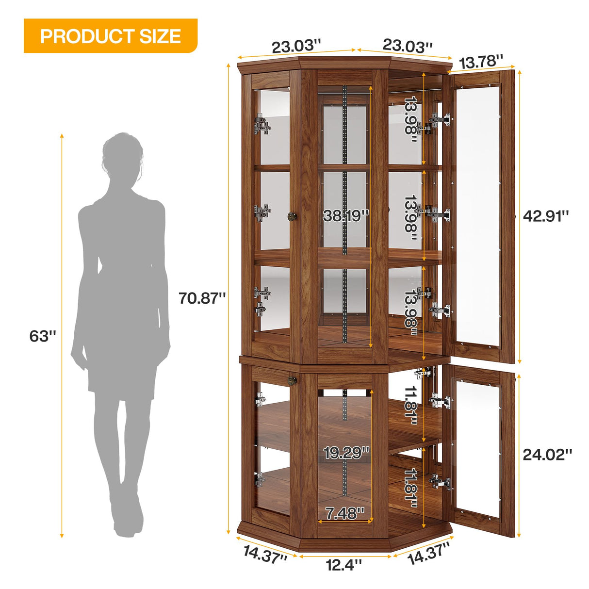 Tribesigns 70.87-Inch Corner Bar Cabinet, Tall Modern Corner Wine Cabinet with Doors & LED Lights, 5-Tier Home Bar Liquor Cabinet for Dining Room, Living Room, Kitchen, Rusitc Brown Tribesigns