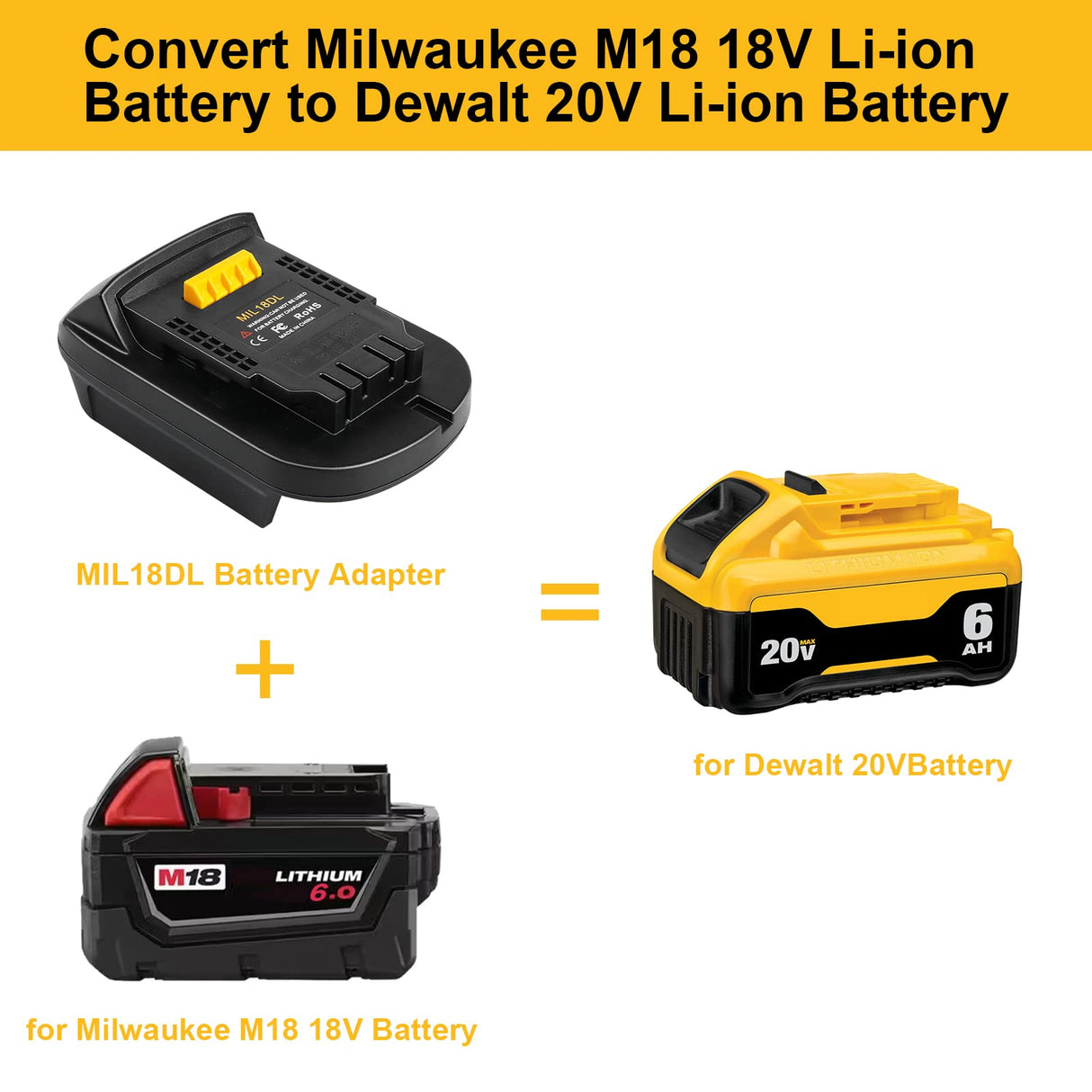 ZLWAWAOL MIL18DL Battery Adapter Converter for Milwaukee to Dewalt Battery, for Milwaukee M18 18V Lithium Battery Convert to Dewalt 20V Lithium Battery,for Dewalt 20V Cordless Tools ZLWAWAOL