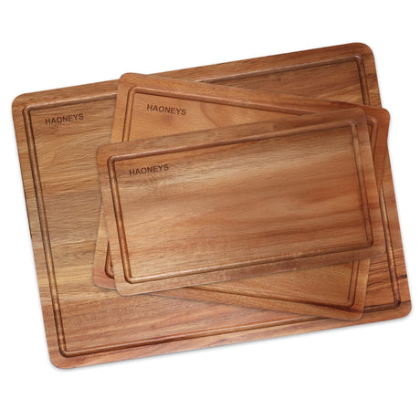 Wood Cutting Boards Set of 3 for Kitchen, Large Wooden Cutting Board with Juice Groove, Charcuterie Board, Chopping Board for Meat, Cheese, Fruits, and Vegetables (17x12, 12x10, 12x7 inch) HAONEYS