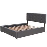 Harper & Bright Designs Queen Size Bed with 2 Storage Drawers & a Twin XL Trundle, Upholstered Platform Queen Bed Frame with Tufted Headboard, Linen Fabric, No Box Spring Needed,Dark Gray Harper & Bright Designs