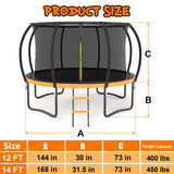 Liyarya 12FT/14FT Trampoline for Kids/Adults - Outdoor Recreational Trampoline with Enclosure Net, Curved Poles and Ladder, Heavy Duty, Anti-Rust Coating, ASTM Approved Liyarya