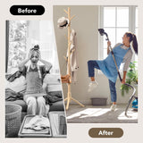 Hupmad Wooden Tree Coat Rack Stand,Sturdy Freestanding Coat Rack with 8 Hooks,3 Adjustable Height for Child Adult,Wood Coat Stand Tree Fits Entryway Bedroom Office for Bags,Hats Hupmad