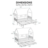 LIKIMIO Daybed with Pop Up Trundle, House Metal Twin Bed Frame with Bedside Storage,Sofa Day Bed for Living Room, Bedroom and Guest Room,White LIKIMIO