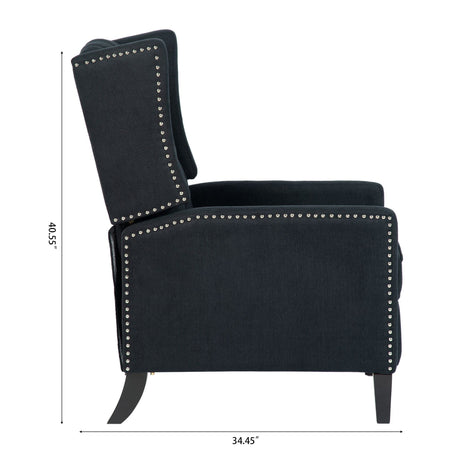 Push Back Recliner Chair,Easy Chairs for Small Spaces,Comfy Armchair,Reading Recliner Chairs for Adults,Living Room Accent Chair, Wingback and Rivets Design for Modern Recliner Chair(Black) NITYASUNDARA
